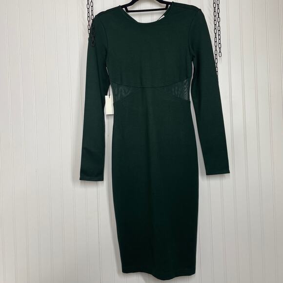 NWT Babaton Scarab Green Fluoresce Long sleeve Mesh Cutout Mini Dress Size 2 - Picture 1 of 10